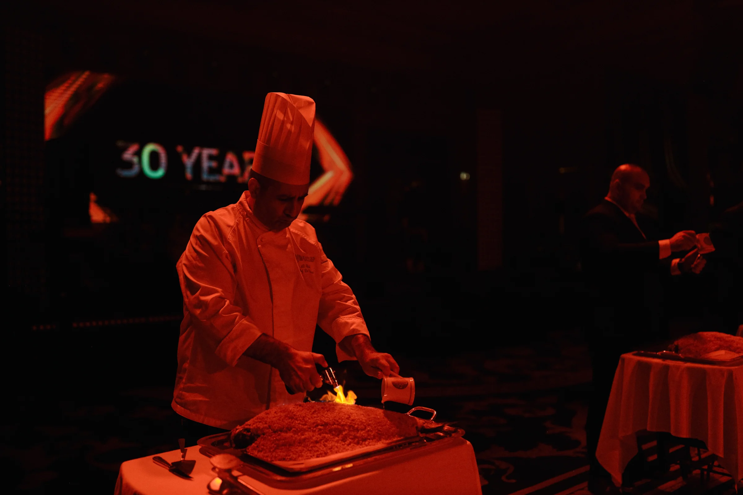 Flame-finished course served during the gala dinner