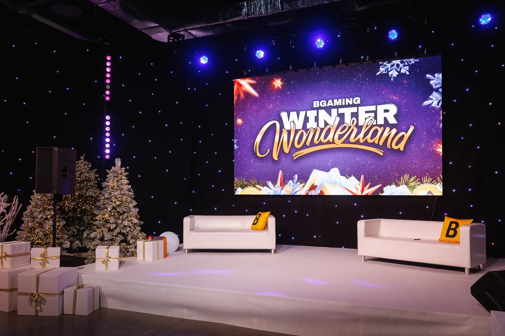 BGaming branded stage with winter decor