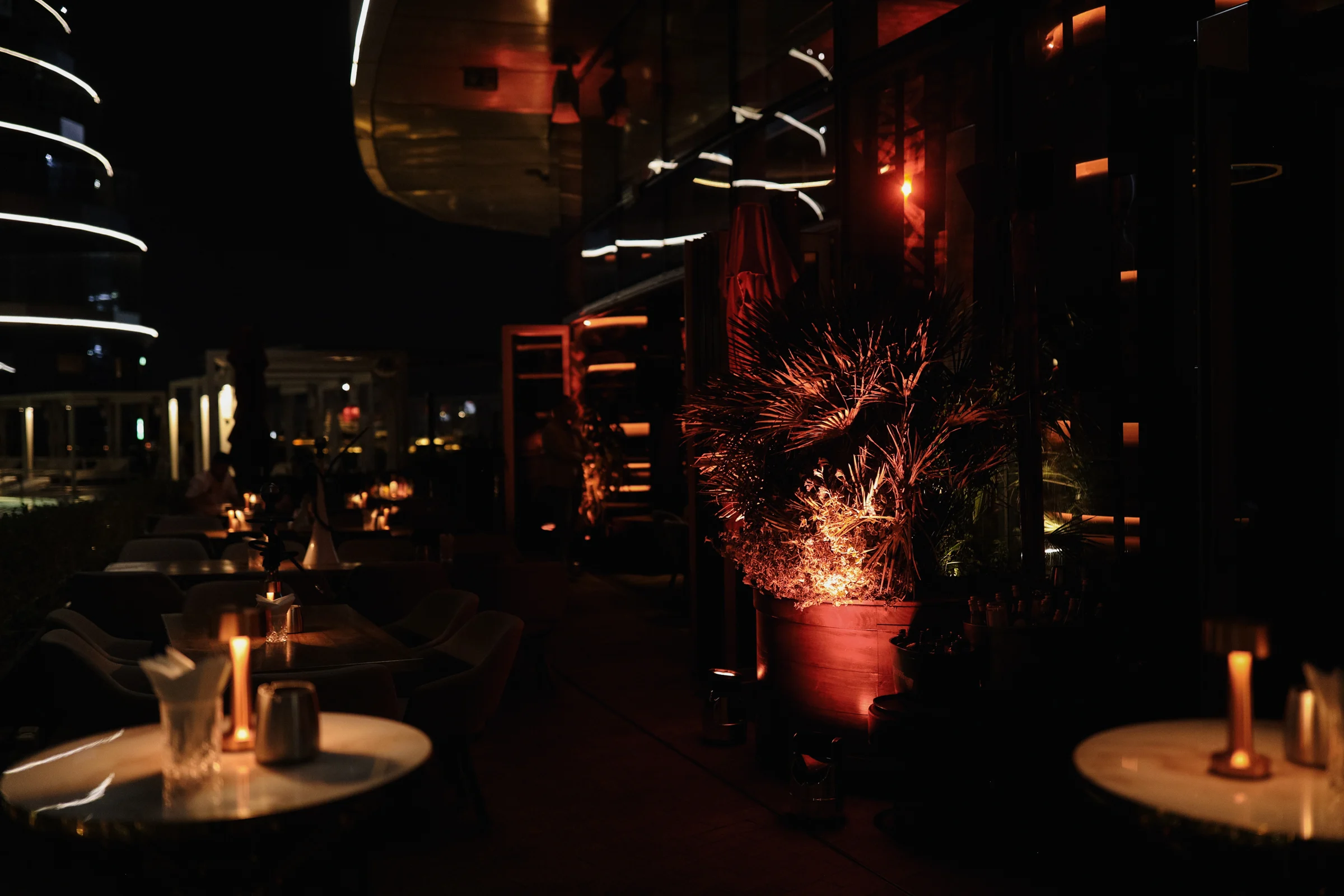 Candlelit rooftop terrace before dinner